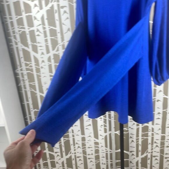 NEW Tie Waist Balloon Sleeve Textured Knit Dress Cobalt Blue 2XL - Picture 4 of 11